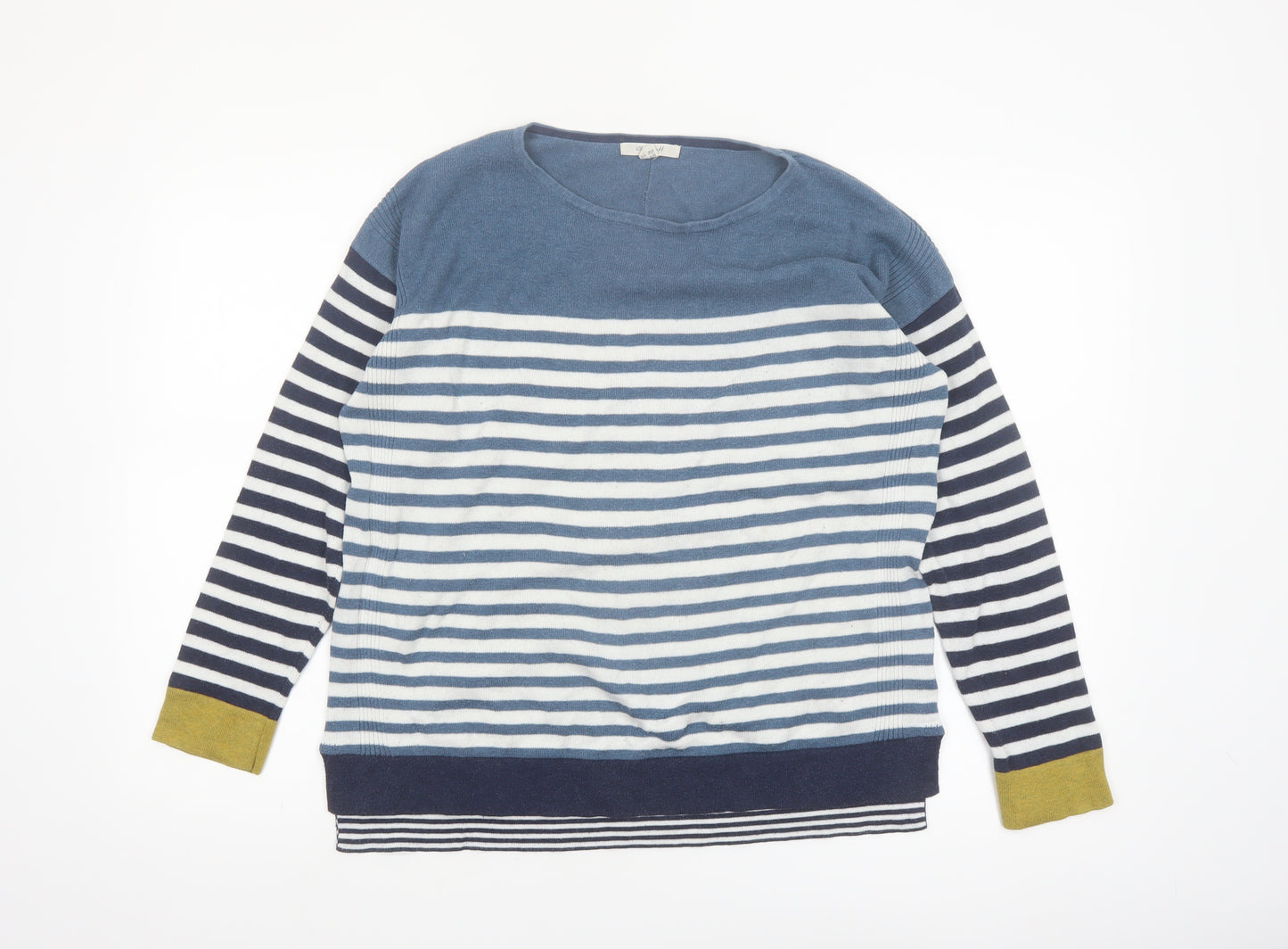 White Stuff Women Blue Striped Cotton Blend Jumper UK 12