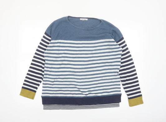 White Stuff Women Blue Striped Cotton Blend Jumper UK 12