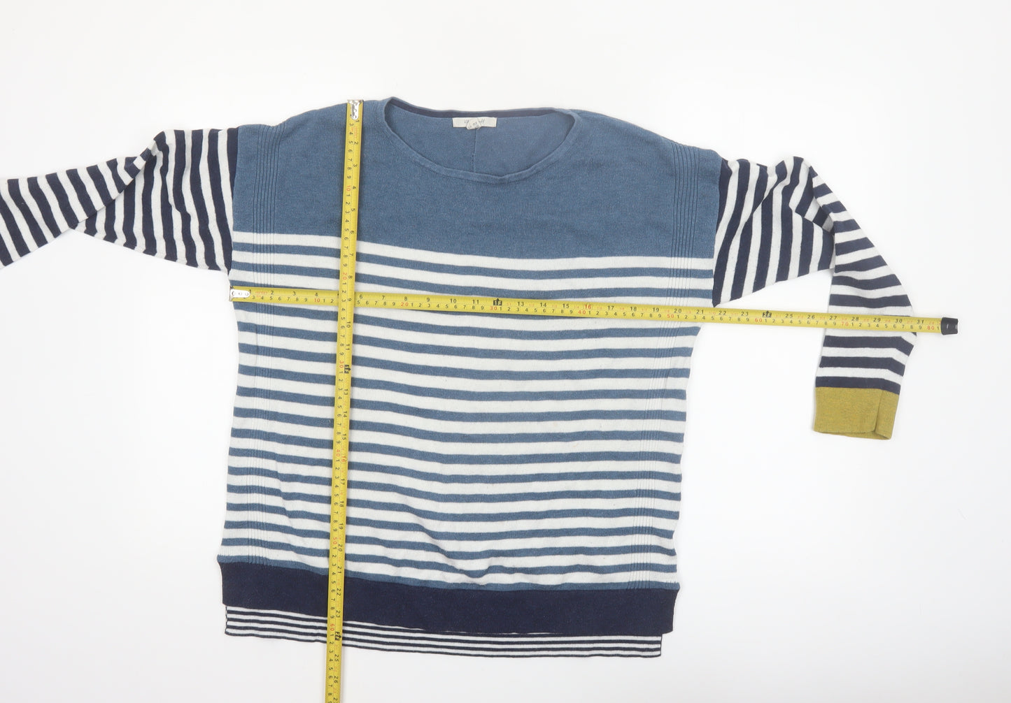 White Stuff Women Blue Striped Cotton Blend Jumper UK 12