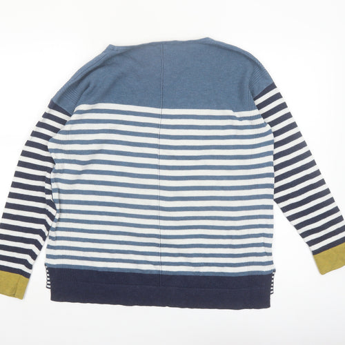 White Stuff Women Blue Striped Cotton Blend Jumper UK 12