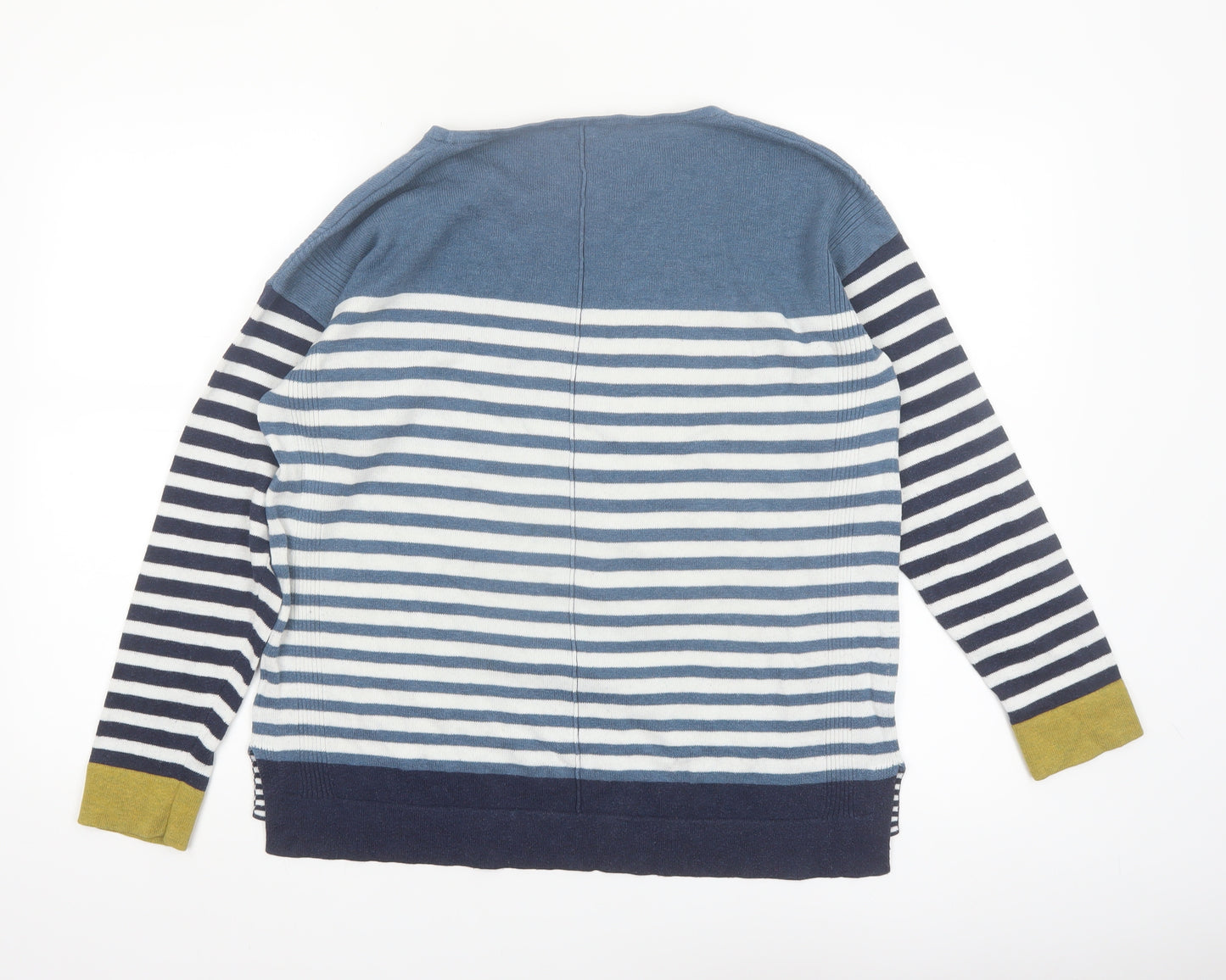 White Stuff Women Blue Striped Cotton Blend Jumper UK 12