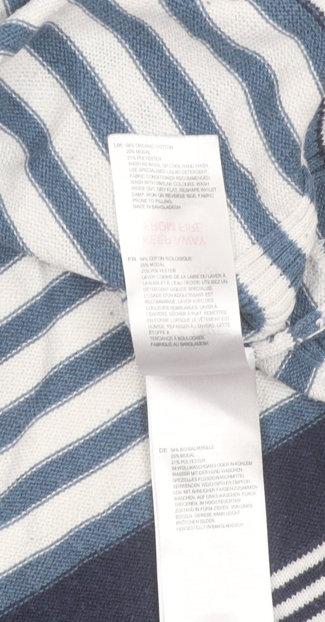 White Stuff Women Blue Striped Cotton Blend Jumper UK 12