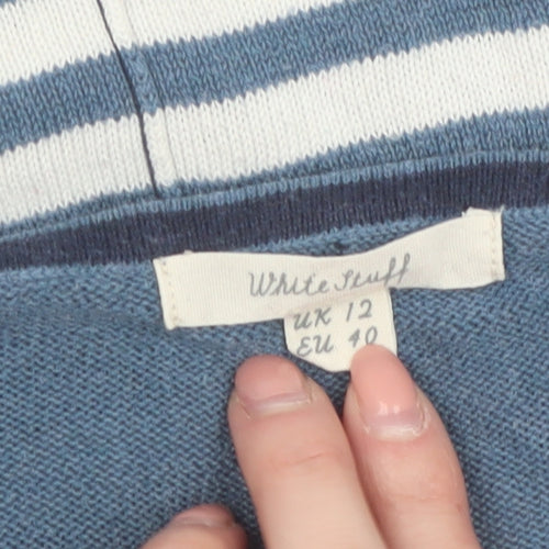 White Stuff Women Blue Striped Cotton Blend Jumper UK 12