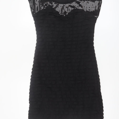 Mela Loves London Women's Black Sequin Ruffle Shift Dress Size S