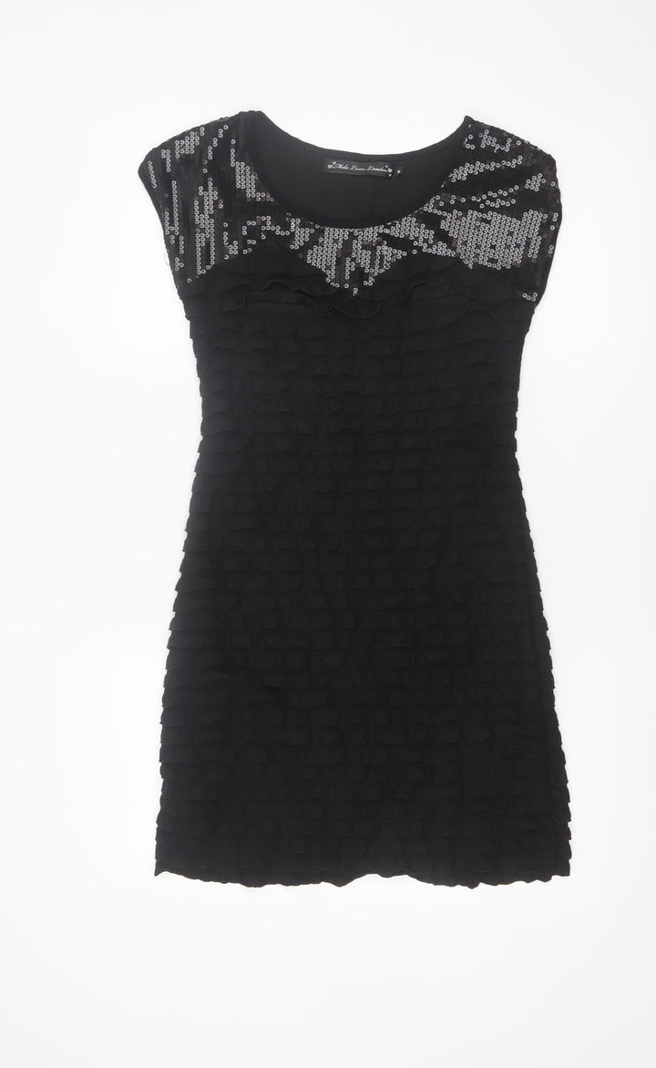 Mela Loves London Women's Black Sequin Ruffle Shift Dress Size S