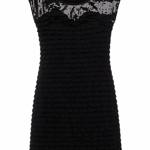 Mela Loves London Women's Black Sequin Ruffle Shift Dress Size S