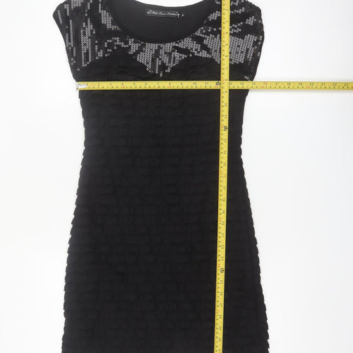 Mela Loves London Women's Black Sequin Ruffle Shift Dress Size S