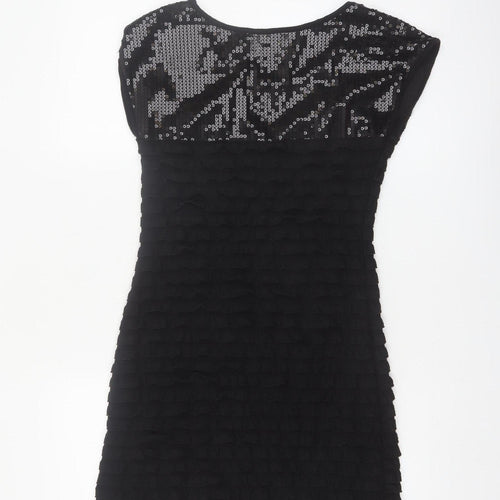 Mela Loves London Women's Black Sequin Ruffle Shift Dress Size S
