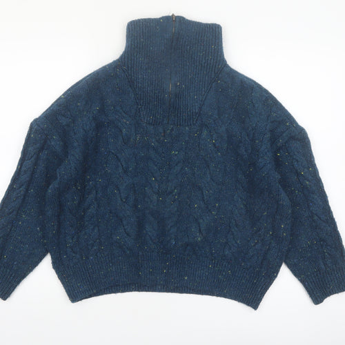 MNG Women’s Blue Cable-Knit Roll Neck Jumper Size 12