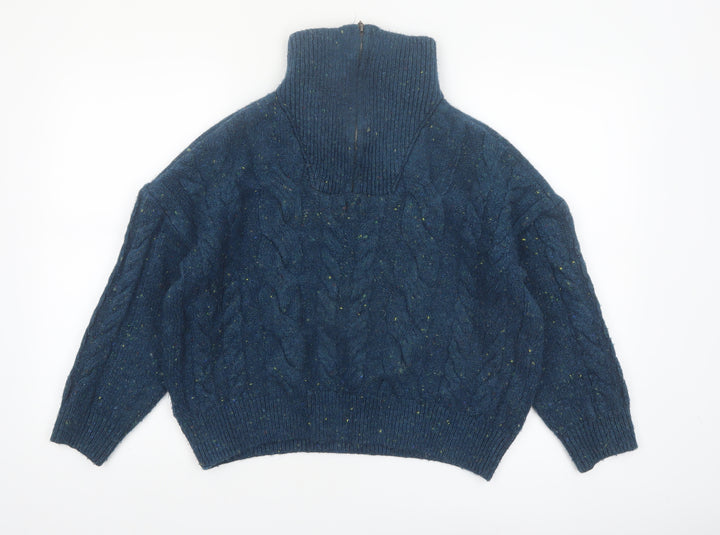 MNG Women’s Blue Cable-Knit Roll Neck Jumper Size 12
