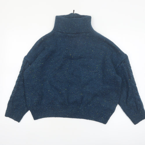 MNG Women’s Blue Cable-Knit Roll Neck Jumper Size 12