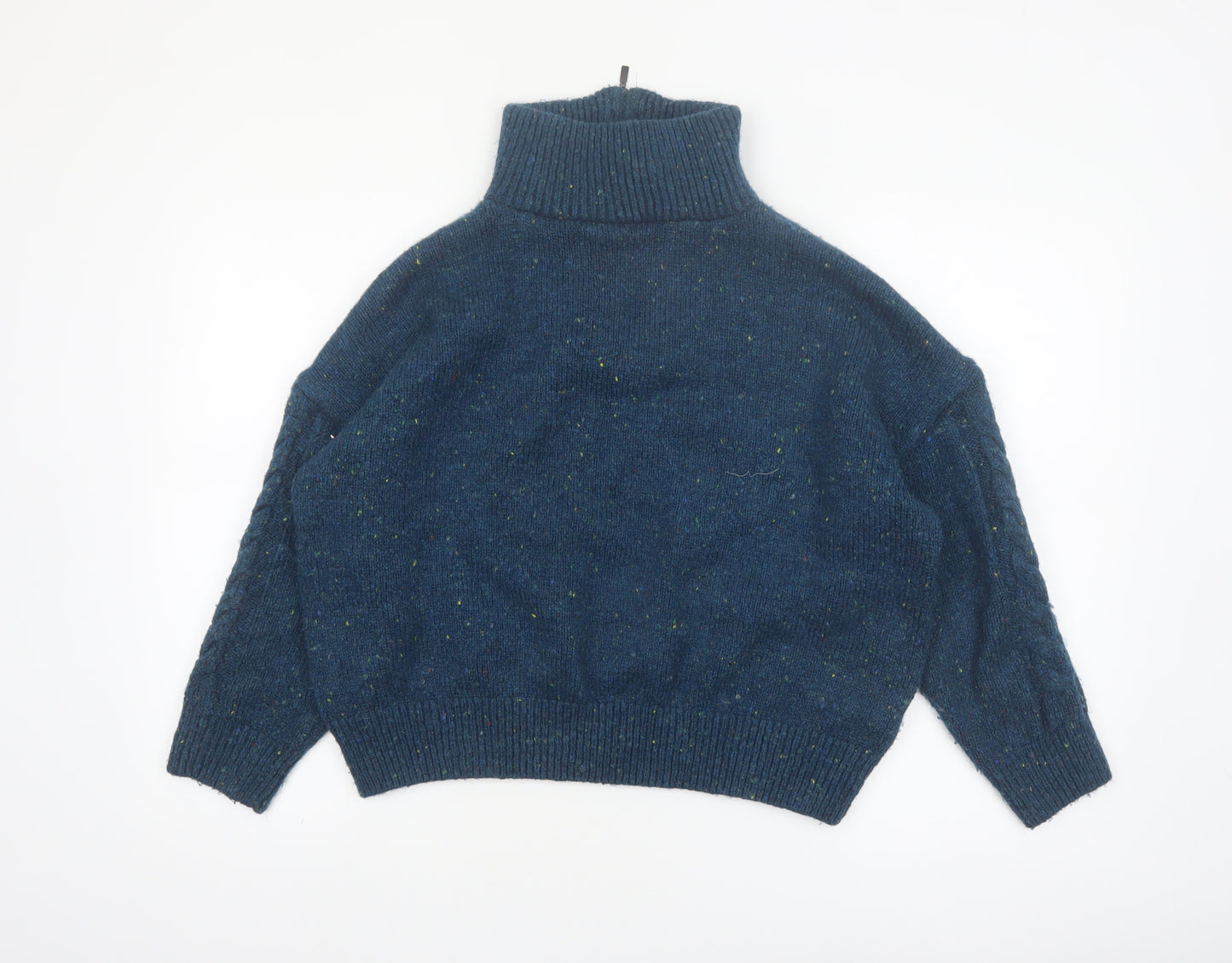 MNG Women’s Blue Cable-Knit Roll Neck Jumper Size 12