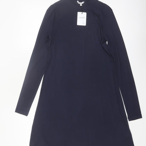 mbyM Women Blue S Shift Long Sleeve Mock Neck Dress