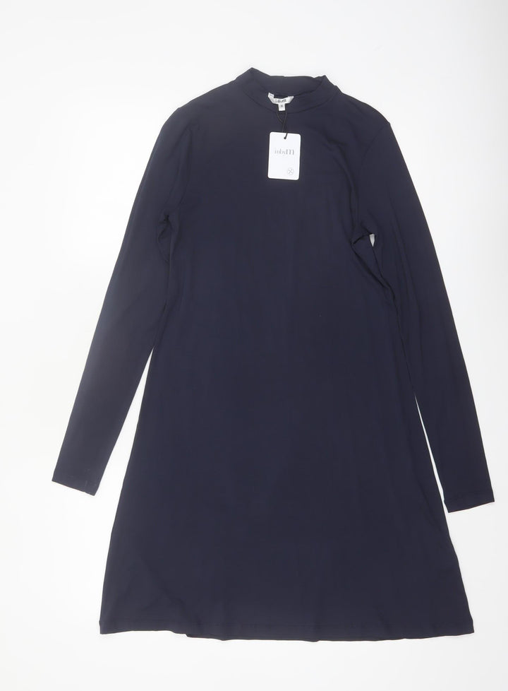 mbyM Women Blue S Shift Long Sleeve Mock Neck Dress
