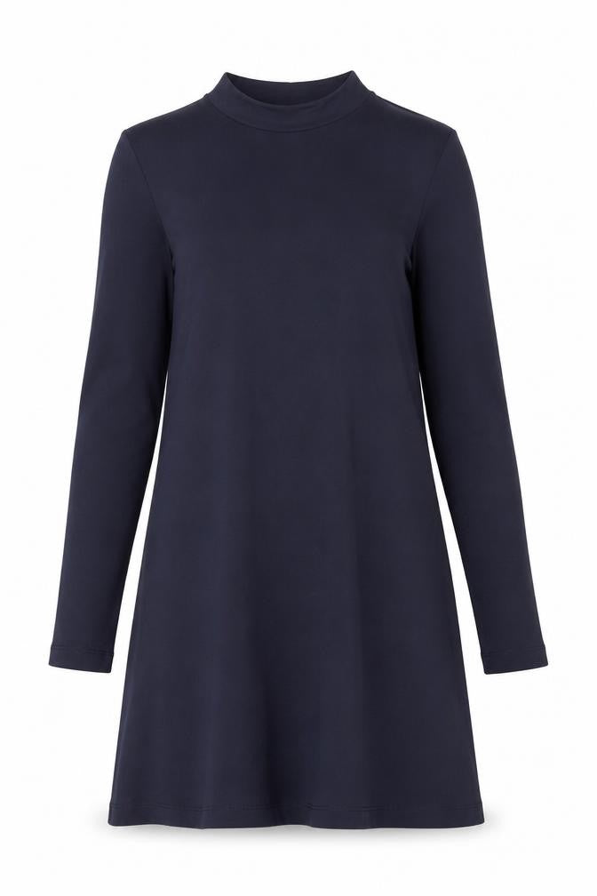 mbyM Women Blue S Shift Long Sleeve Mock Neck Dress