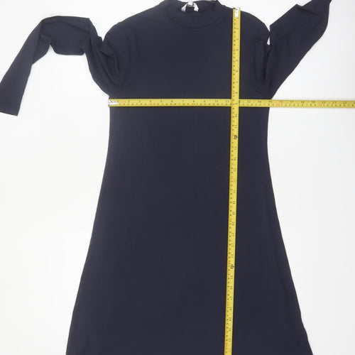 mbyM Women Blue S Shift Long Sleeve Mock Neck Dress