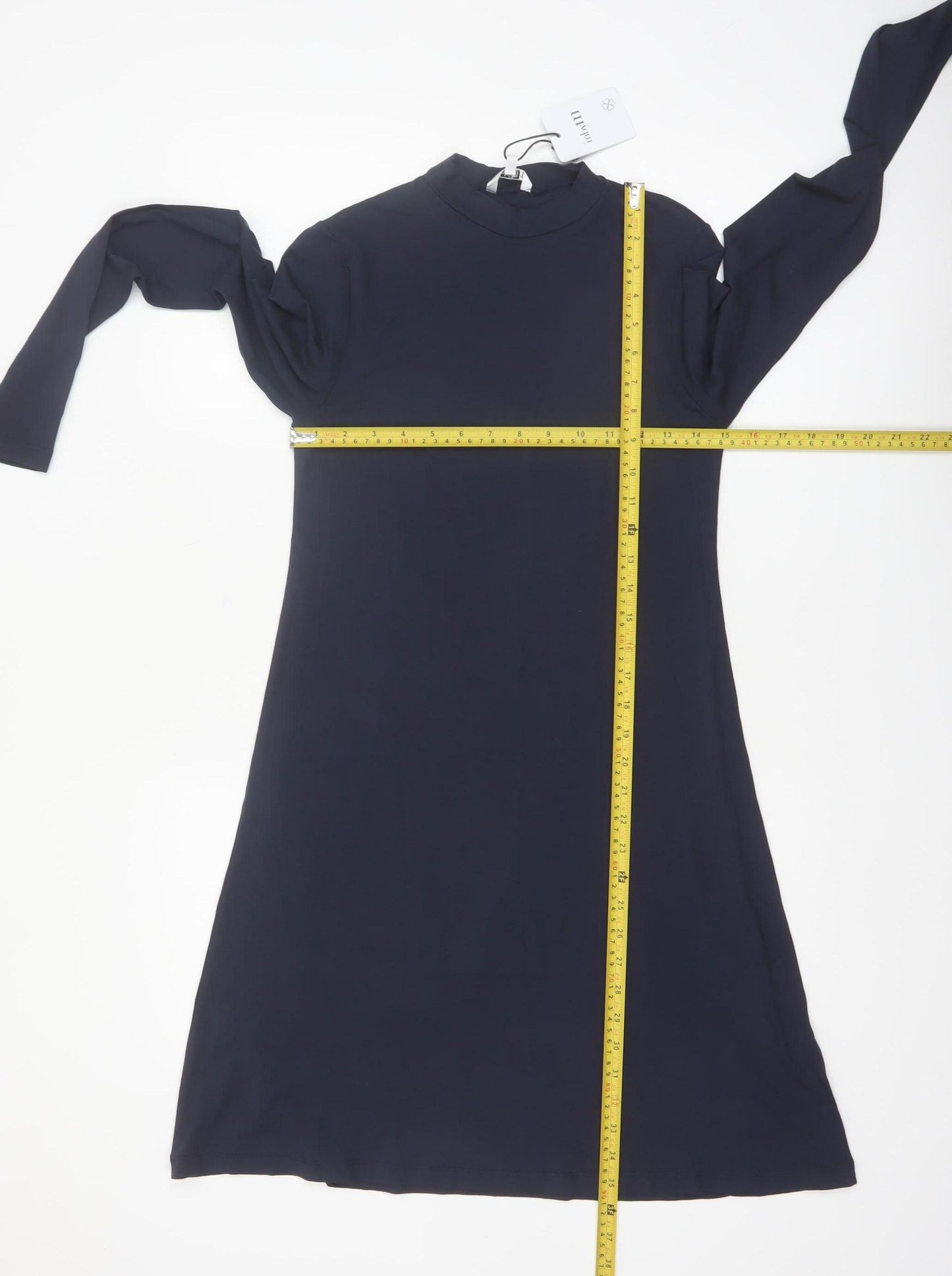 mbyM Women Blue S Shift Long Sleeve Mock Neck Dress