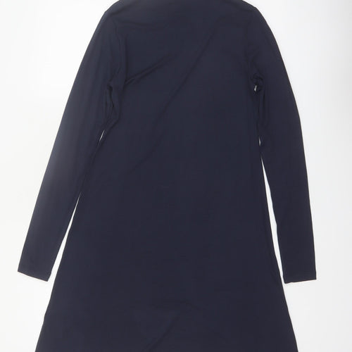mbyM Women Blue S Shift Long Sleeve Mock Neck Dress