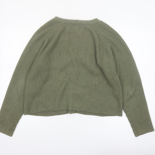 Pieces Womens Green Ribbed V-Neck Cardigan Size L
