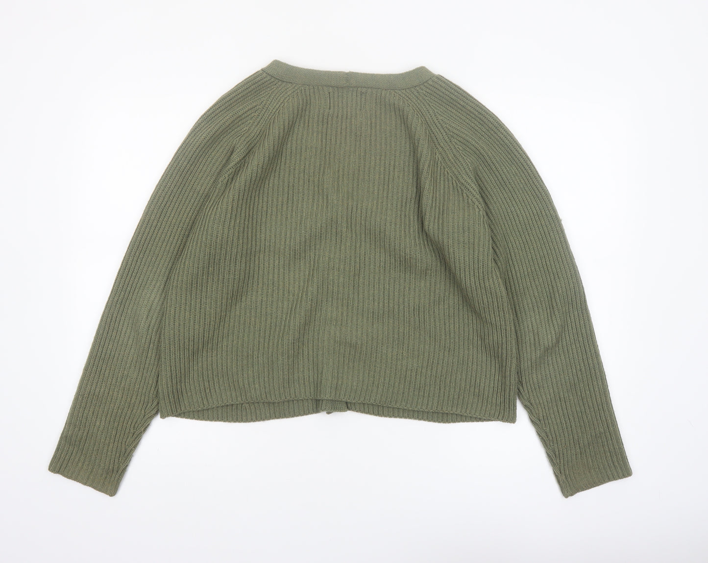 Pieces Womens Green Ribbed V-Neck Cardigan Size L
