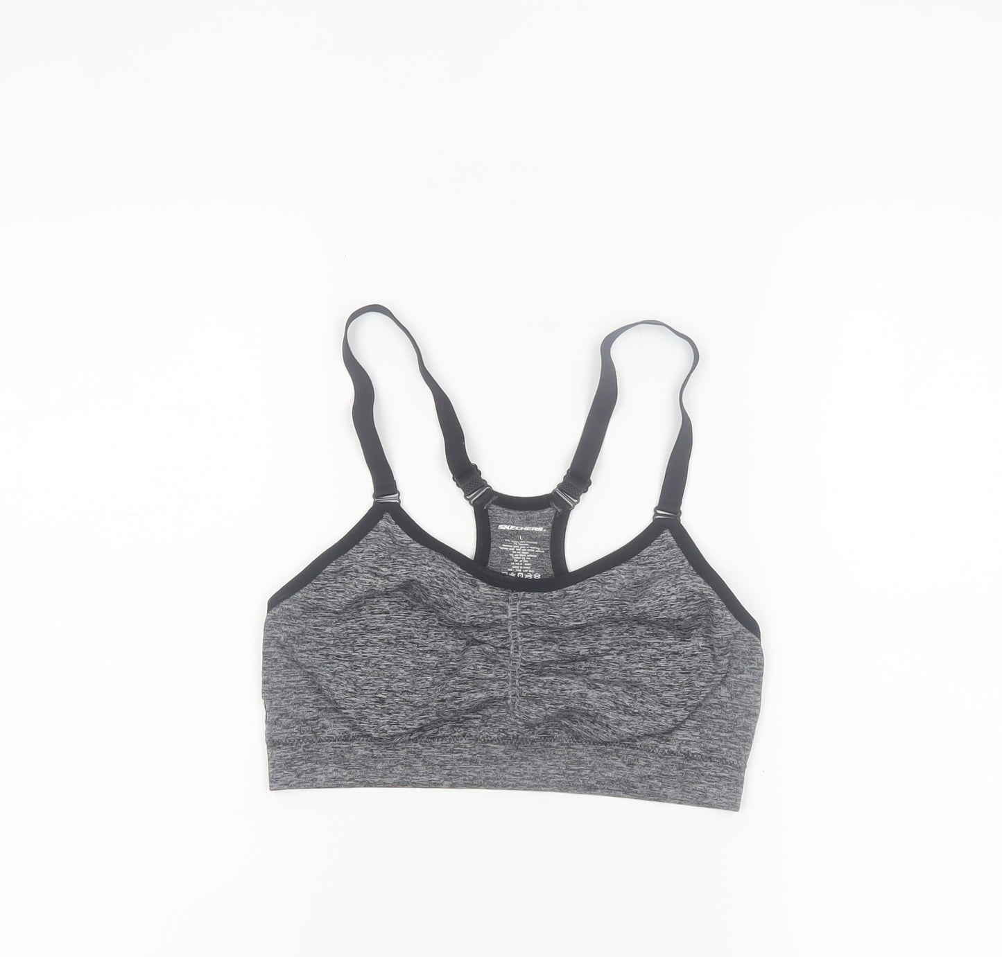 Skechers Womens Grey L Sports Bra Racerback Medium Support Activewear