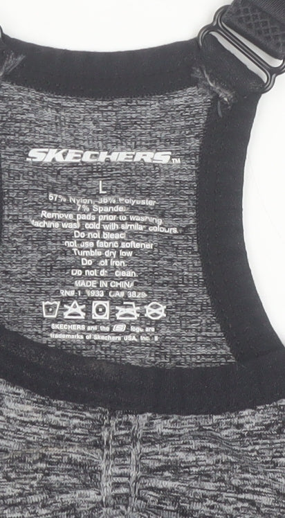 Skechers Womens Grey L Sports Bra Racerback Medium Support Activewear