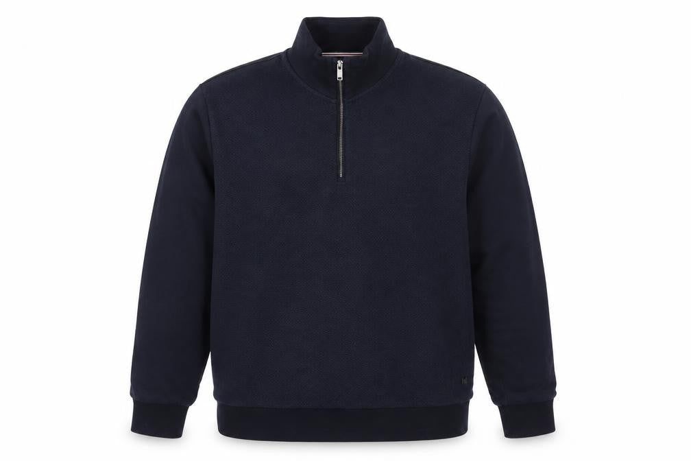 Front view of Next Men's Blue L 1/4 Zip High Neck Pullover Sweatshirt