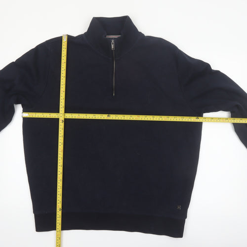 Next Men's Blue L 1/4 Zip High Neck Pullover Sweatshirt