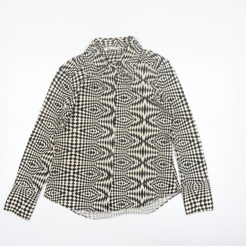 Zara Womens Black Geometric Button-Up Long Sleeve Shirt Size 14