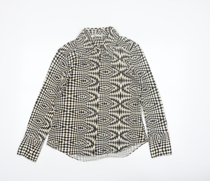 Zara Womens Black Geometric Button-Up Long Sleeve Shirt Size 14