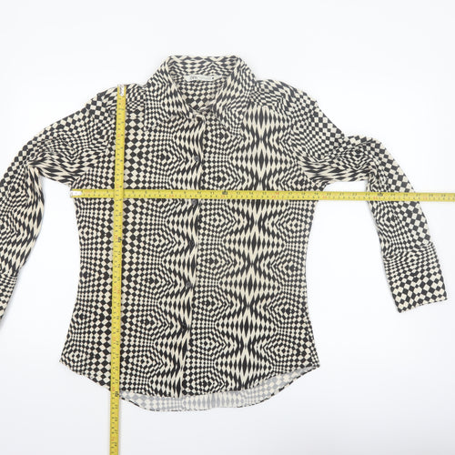 Zara Womens Black Geometric Button-Up Long Sleeve Shirt Size 14