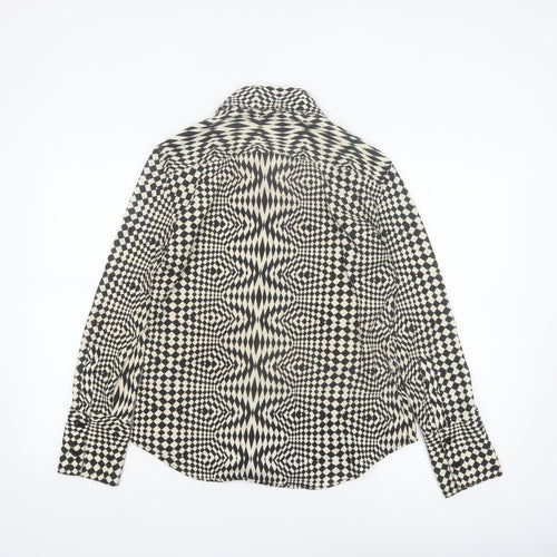 Zara Womens Black Geometric Button-Up Long Sleeve Shirt Size 14