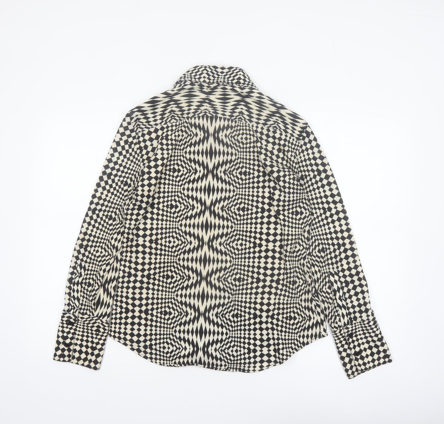 Zara Womens Black Geometric Button-Up Long Sleeve Shirt Size 14