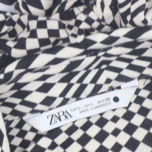 Zara Womens Black Geometric Button-Up Long Sleeve Shirt Size 14