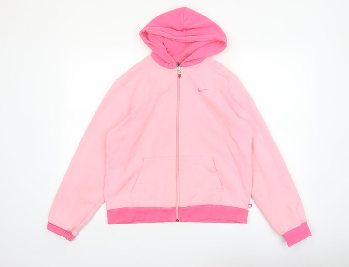 Nike Girls Pink Full Zip Hoodie XL 16 Years Fleece Casual Sportswear