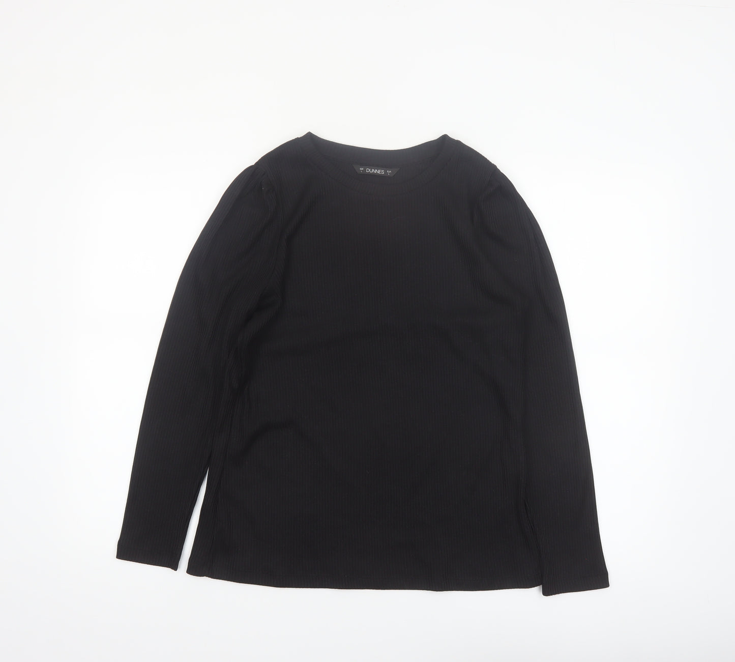 Dunnes Women Black Long Sleeve Ribbed Cotton Stretch Top L