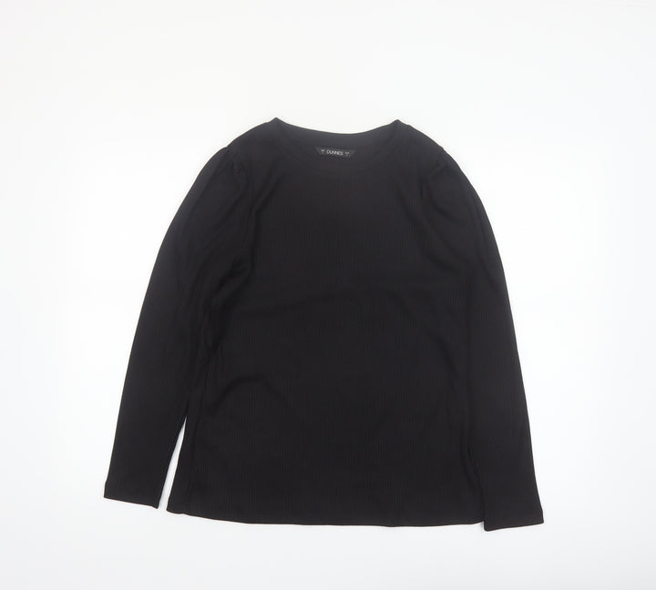 Dunnes Women Black Long Sleeve Ribbed Cotton Stretch Top L