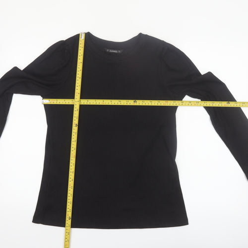 Dunnes Women Black Long Sleeve Ribbed Cotton Stretch Top L