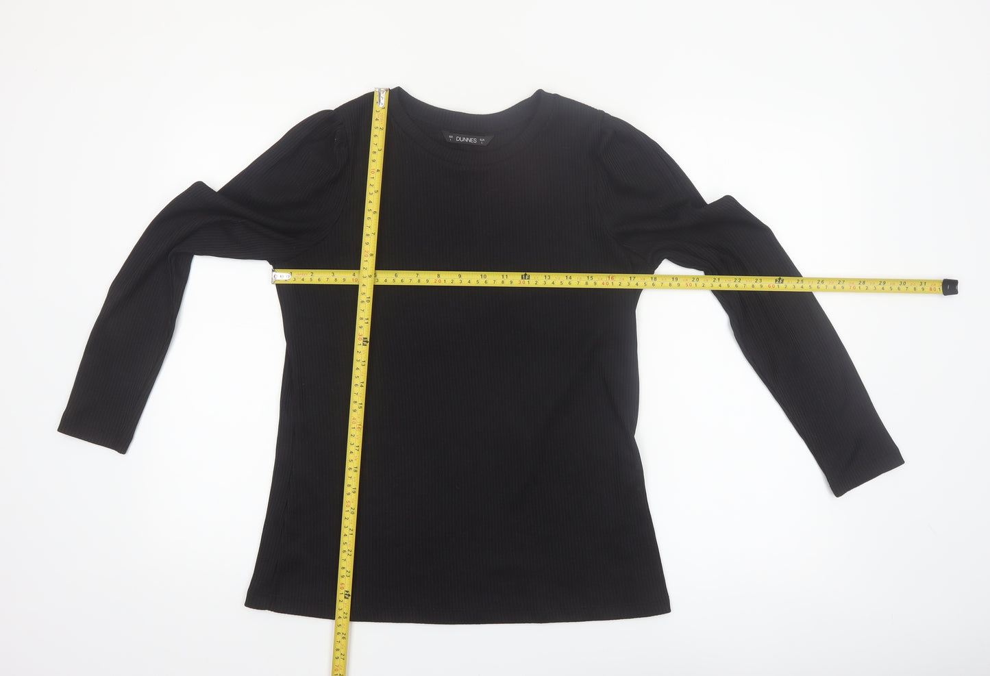 Dunnes Women Black Long Sleeve Ribbed Cotton Stretch Top L