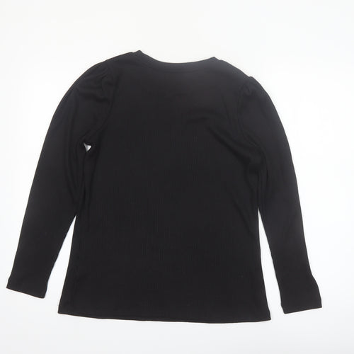 Dunnes Women Black Long Sleeve Ribbed Cotton Stretch Top L