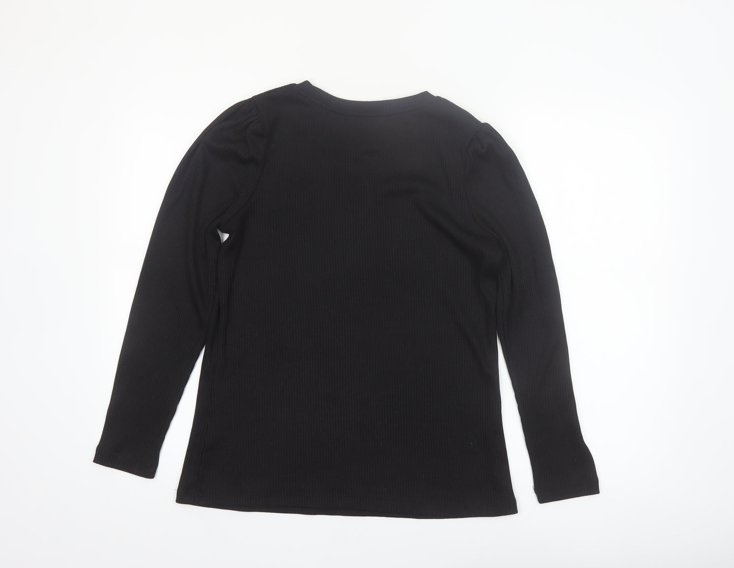 Dunnes Women Black Long Sleeve Ribbed Cotton Stretch Top L
