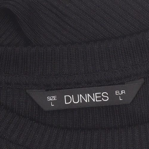 Dunnes Women Black Long Sleeve Ribbed Cotton Stretch Top L