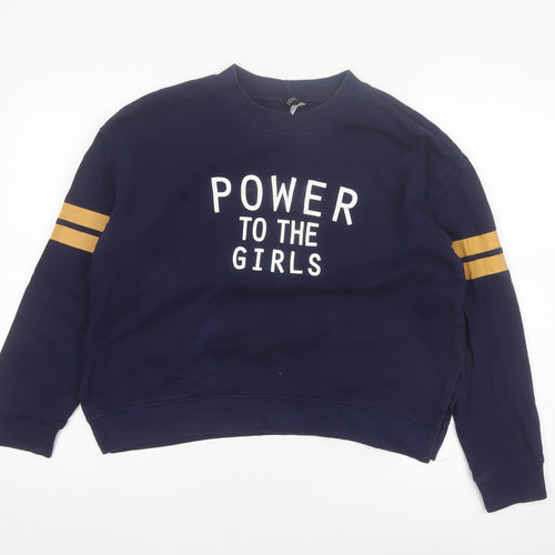 H&M Divided Women's Navy Blue Pullover Sweatshirt Size 12 'Power to the Girls'