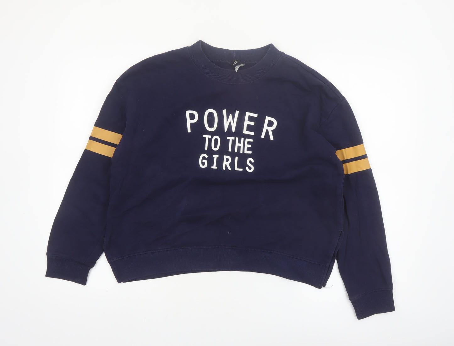 H&M Divided Women's Navy Blue Pullover Sweatshirt Size 12 'Power to the Girls'
