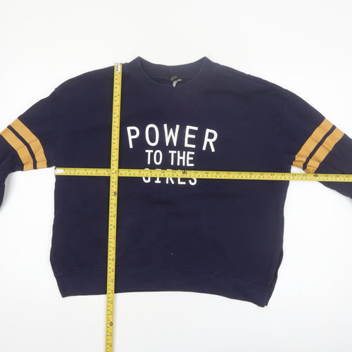 H&M Divided Women's Navy Blue Pullover Sweatshirt Size 12 'Power to the Girls'