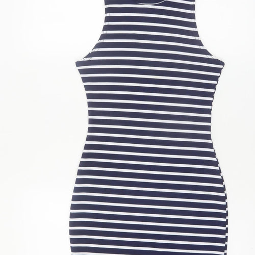 Boohoo Women’s Blue Striped Sleeveless Bodycon Dress Size 6