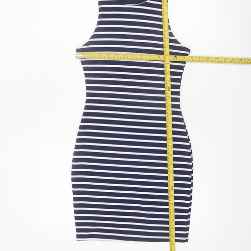 Boohoo Women’s Blue Striped Sleeveless Bodycon Dress Size 6