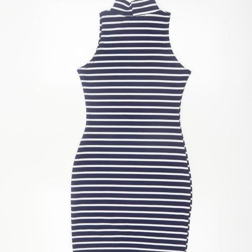 Boohoo Women’s Blue Striped Sleeveless Bodycon Dress Size 6