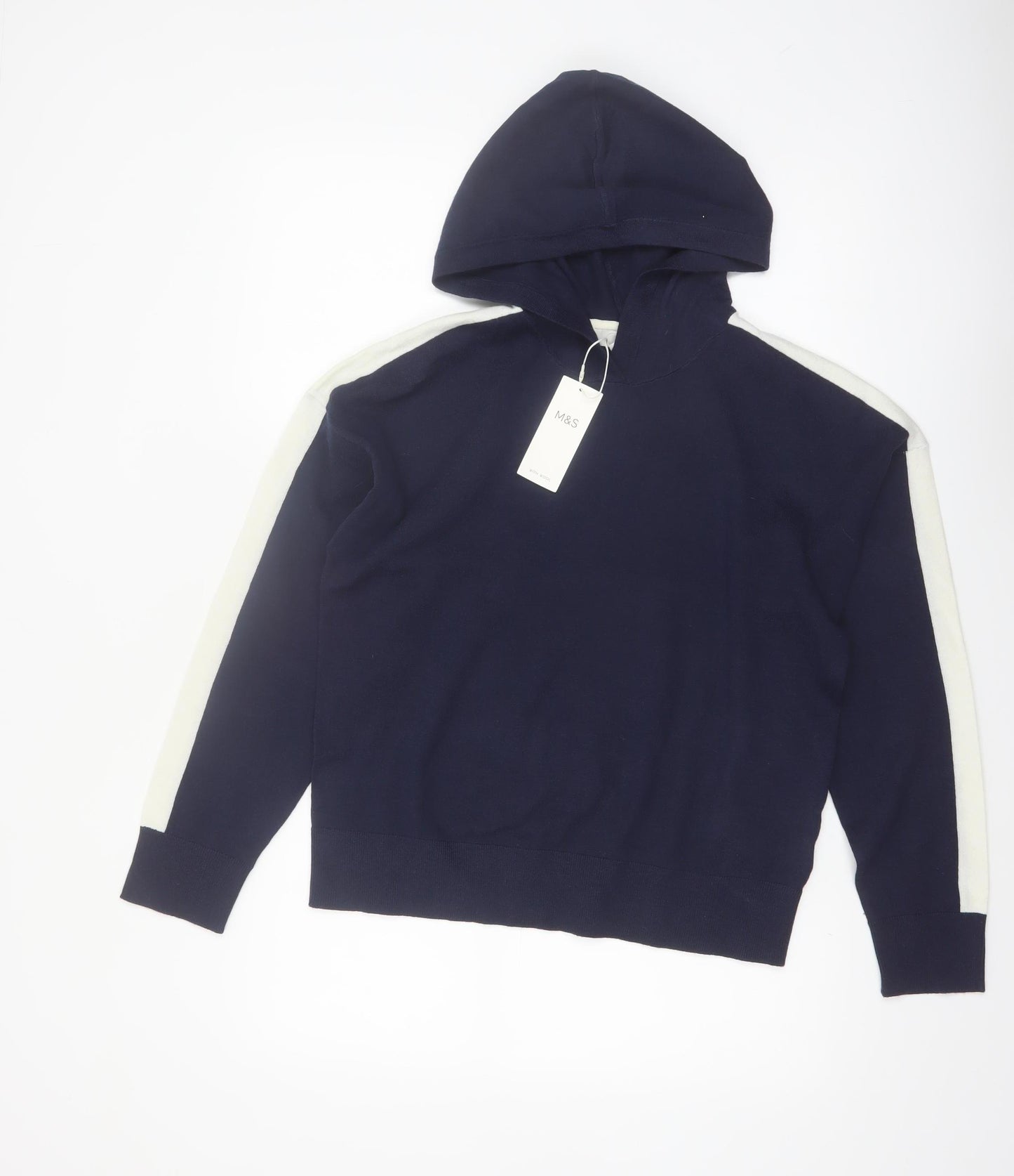 Marks and Spencer Women's Blue Hooded Pullover Knit Jumper M