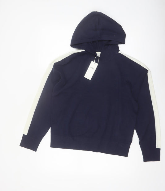 Marks and Spencer Women's Blue Hooded Pullover Knit Jumper M